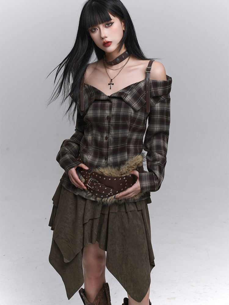 Brown Hem Millard Suede Wasteland Skirt Handkerchief A-Line Fashion Punk