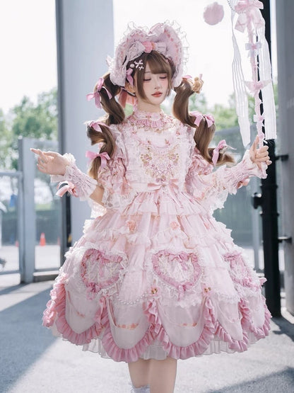 Embroidery Details Light Bead Pink Floral Hanayome Rosette Lolita and Dress Chain