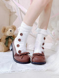 Decorative White Heel Design Lolita Classic Mid with Boots- Brown Buttons
