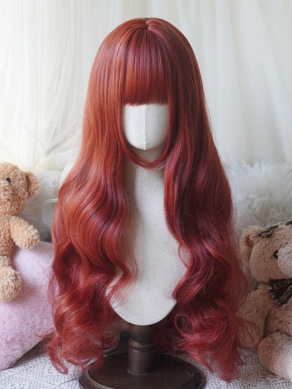 Blond/Karamell/Orange/Hellblond, hüftlange, gewellte Perücke mit vollem Pony