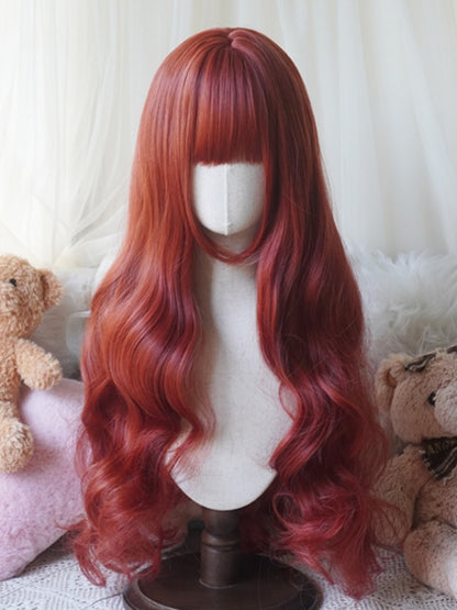 Blond/Karamell/Orange/Hellblond, hüftlange, gewellte Perücke mit vollem Pony