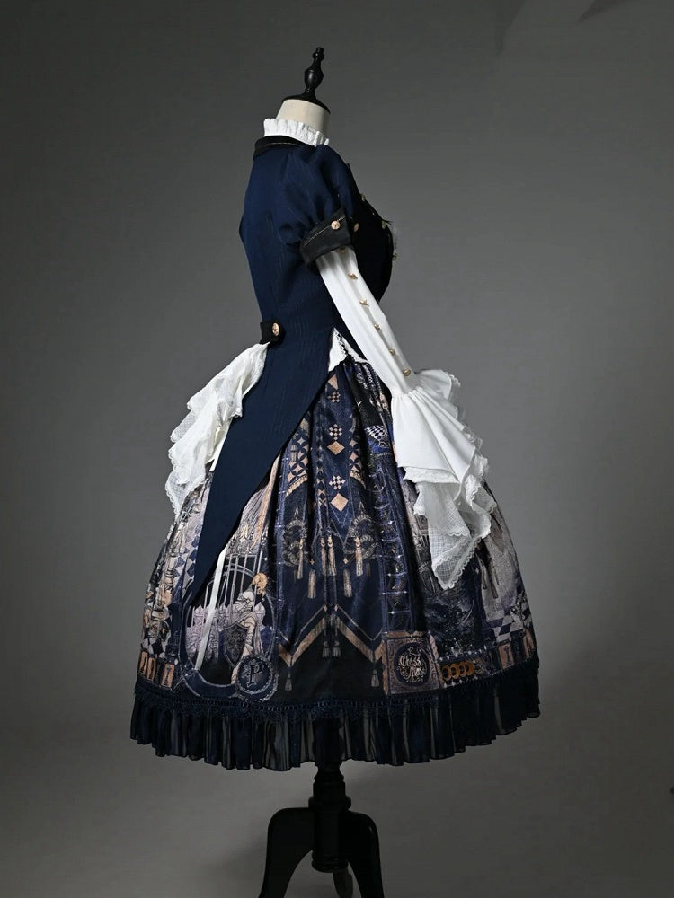 パフカラー スプリットテールスリーブ ブレザー ショート ブルー トップス ダーク