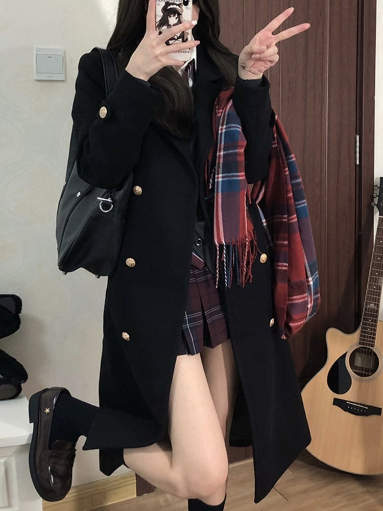 Badge Uniform Decorated Black JK Version Thicken Coat