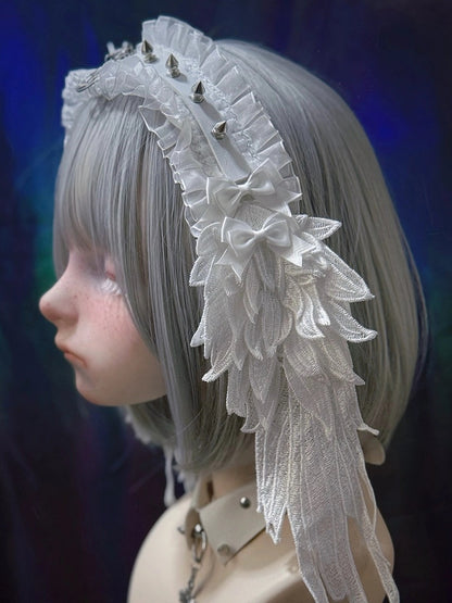 Style with Wing Rivet Leather Hairband Dark Angel Strap Alternative White