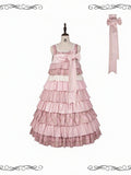 Layered Long Jumper Skirt in Pink Plaid Patchwork with Bowknot Brooch - iris de nuit