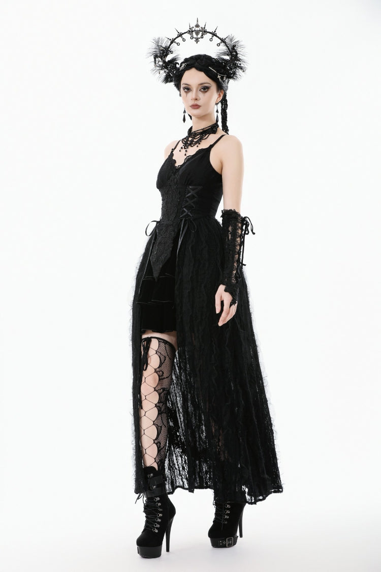 Black Floral Embroidered Lace Slip Dress Gothic Sleeveless