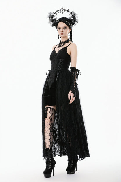Black Floral Embroidered Lace Slip Dress Gothic Sleeveless