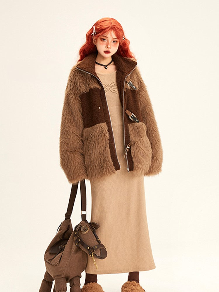 with Belt Maxi Dress Hooded Studded Butterfly Design Beige Knit