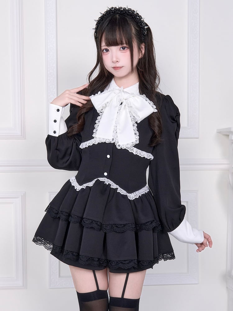 Hem with Layered Shorts Kei W-Shaped Matching Dress Double Black Corset Waist Jirai