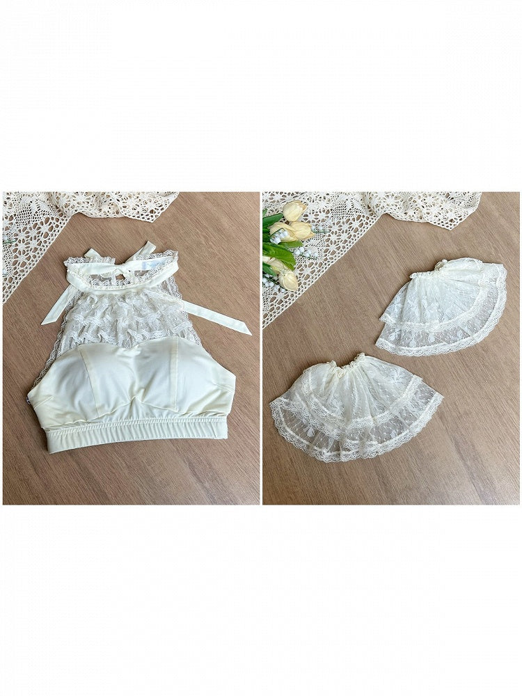Beige Lolita Halter Top with Detachable Lace Sleeves - With PUJI