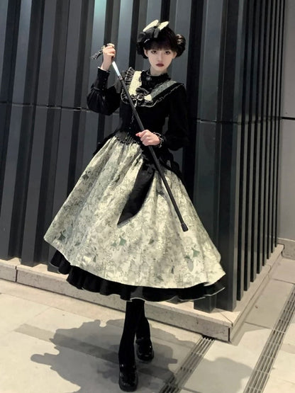 Lolita Animals One Long-Sleeve Piece Forest Print Green Elegant