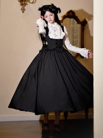 Black Elegant Ruffle Trimming Under Bust Lolita Dress