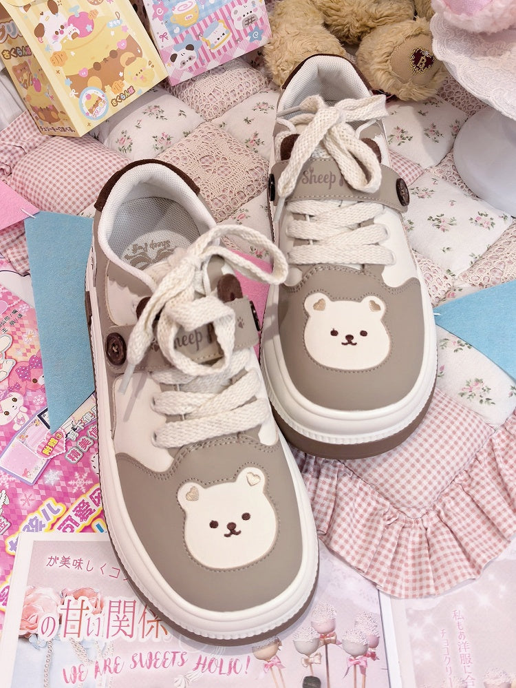 Lolita - Bear with Velcro Detachable Platform Sweet Theme Sneakers Paw Prints Brown
