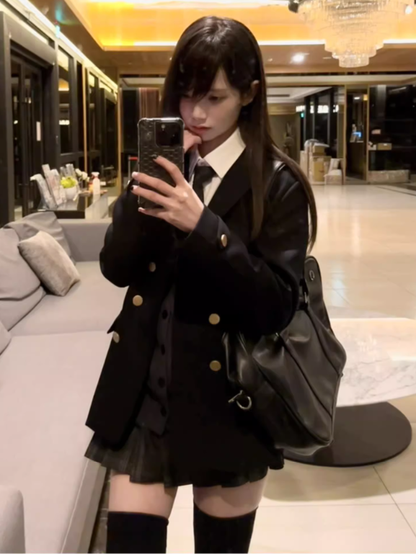 Pattern Dark JK Skirt Pleated Uniform 39CM Plaid Gray