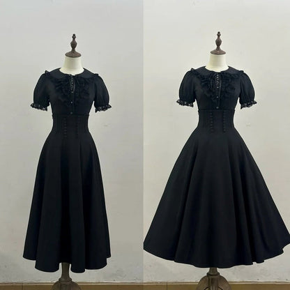 High Black Long Lolita Waist Skirt
