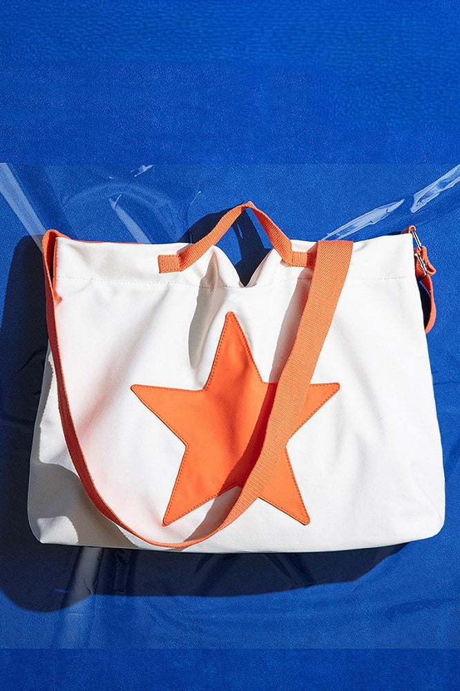 White  Orange Star Tote Bag Capacity Large With