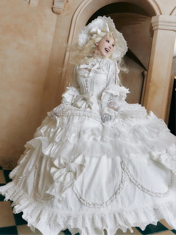 Large Lolita + Gorgeous Sleeves White Bell Hat Hanayome Gloves Dress