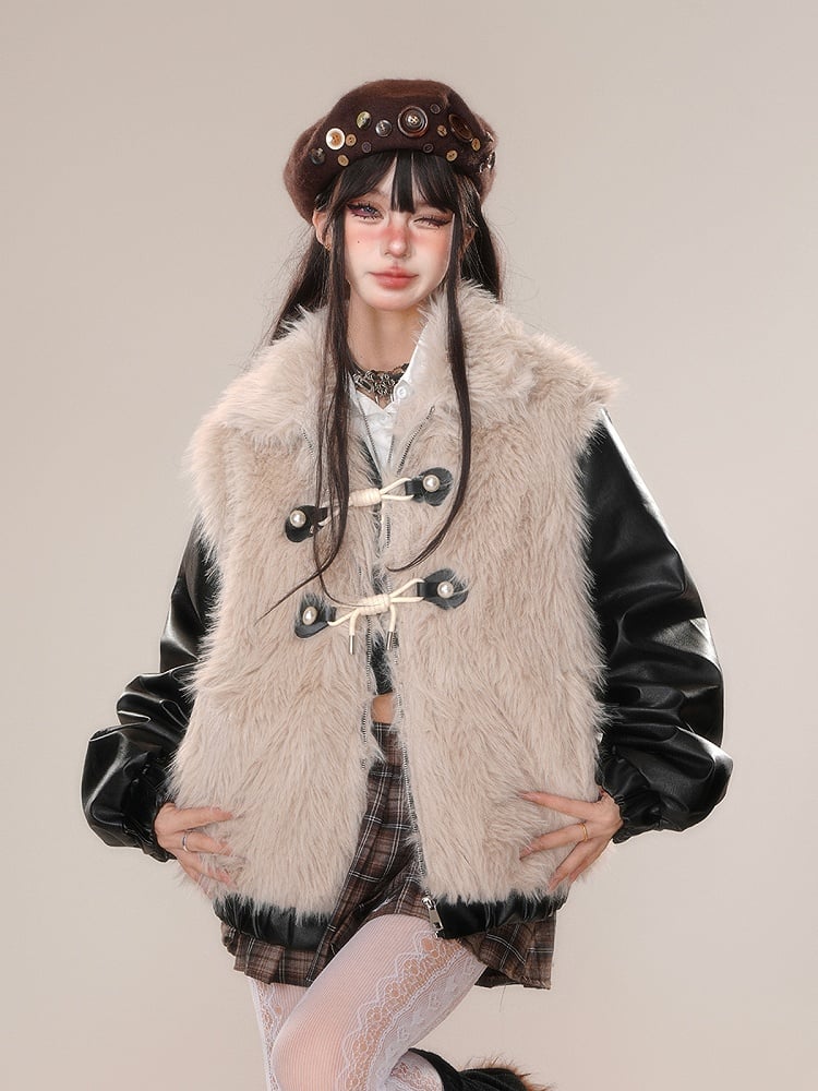 カーキフェイクファージップジャケット