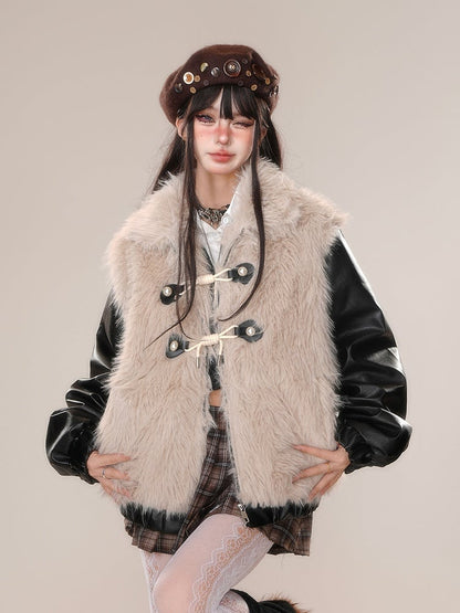 カーキフェイクファージップジャケット