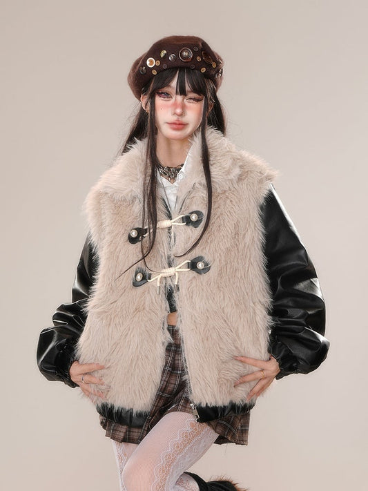 カーキフェイクファージップジャケット