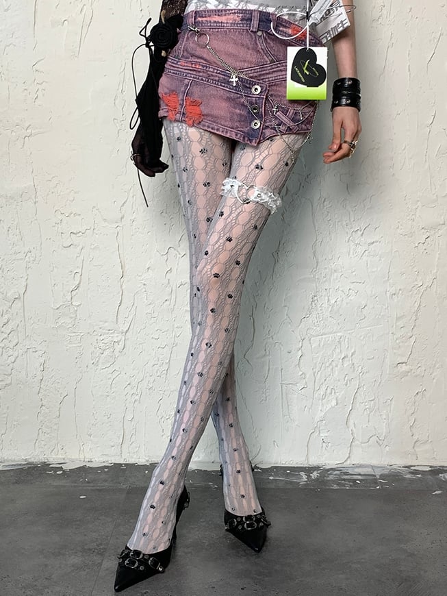 Cut-out Y2K Strumpfhose Design Grau