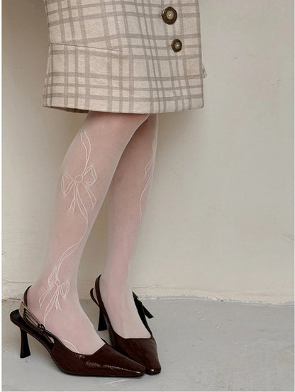 Pantyhose Sheer Bow Embroidery