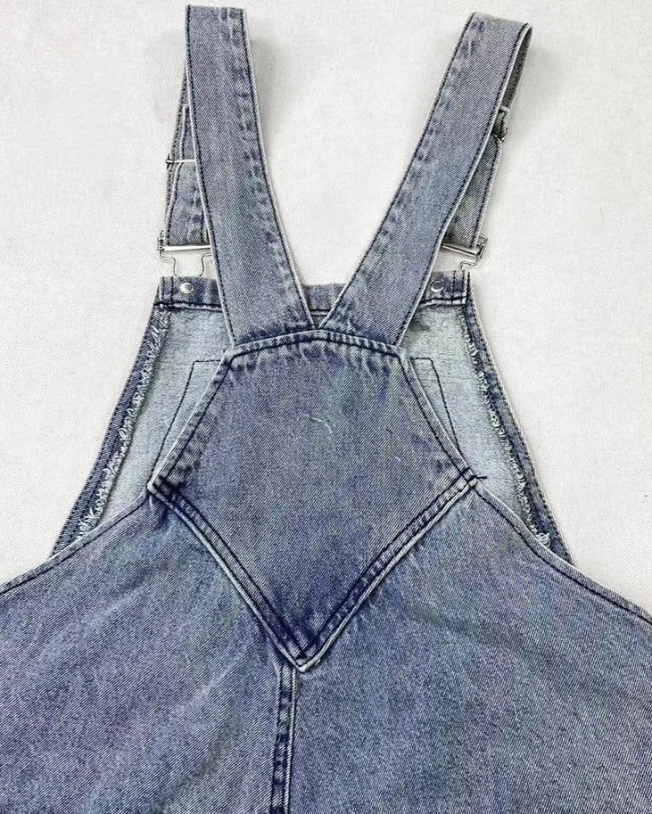 ポケットジーンズ パピー 夏ウエスト キュートアクセサリー チェック柄オーバーオール