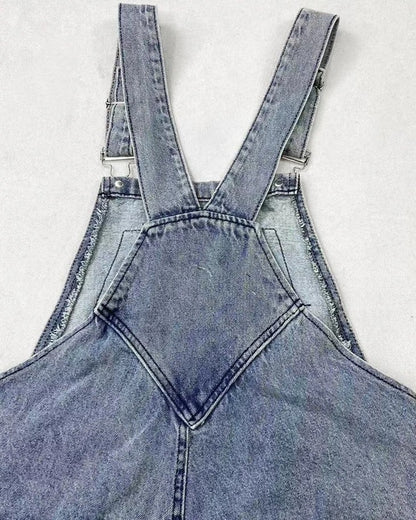 ポケットジーンズ パピー 夏ウエスト キュートアクセサリー チェック柄オーバーオール