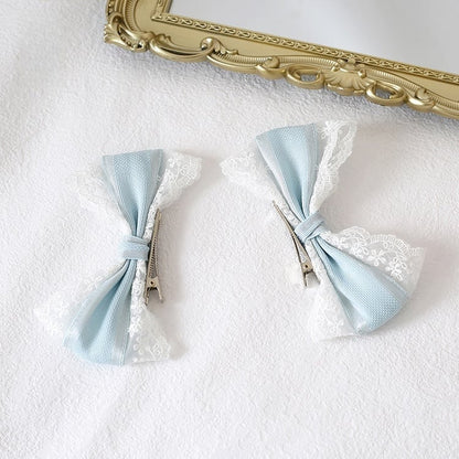 Lolita Cute And Lace Pair Of Bowknot Light Blue Hairclips A White