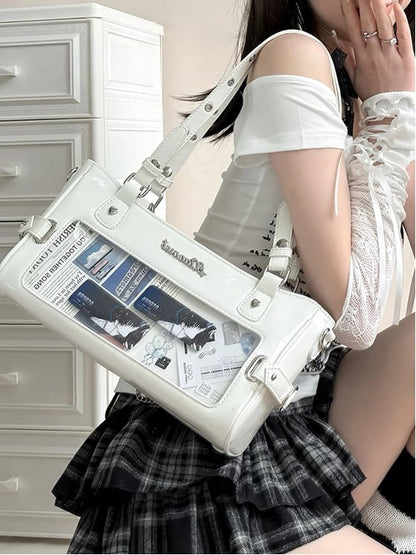 White Ita Transparent-Window Versatile Leather Bag PU