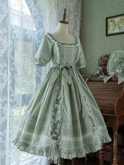 Jasmine Embroidery Cotton Neckline Lolita Dress Light Square Green