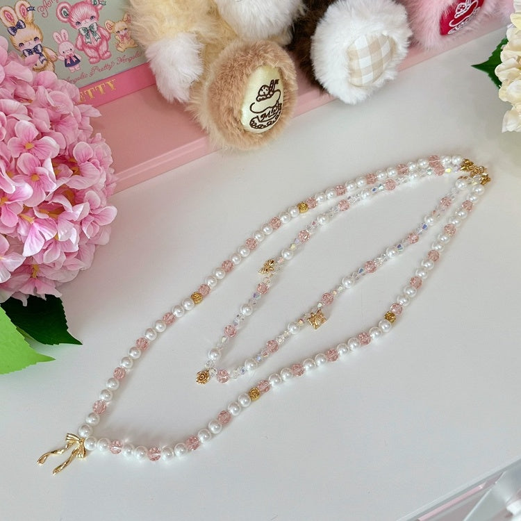 And Bowknot Pink/Blue Pendant Beaded Necklace Floral