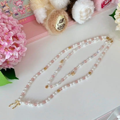 And Bowknot Pink/Blue Pendant Beaded Necklace Floral