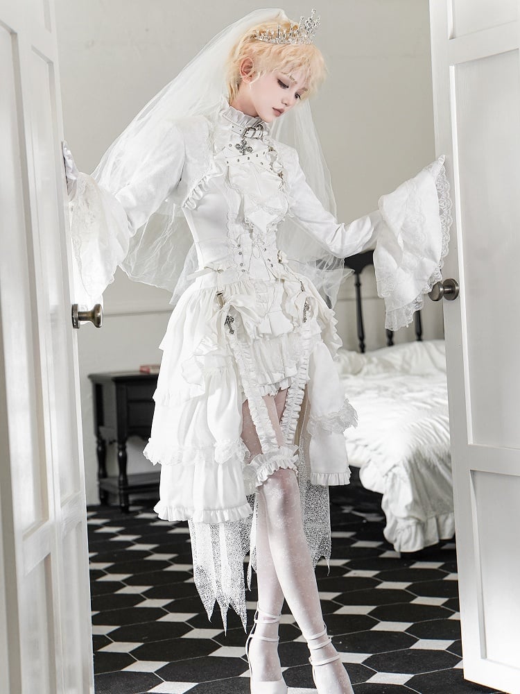 王子 - ノースリーブの白いロリータネックフリル衣装オールプリンス