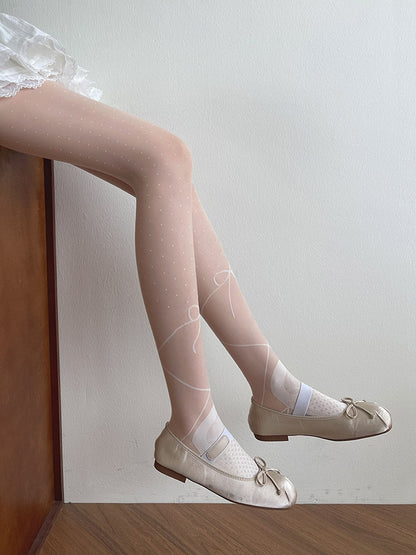 Pattern White Tights Bowknot Polka-dot Lolita Print