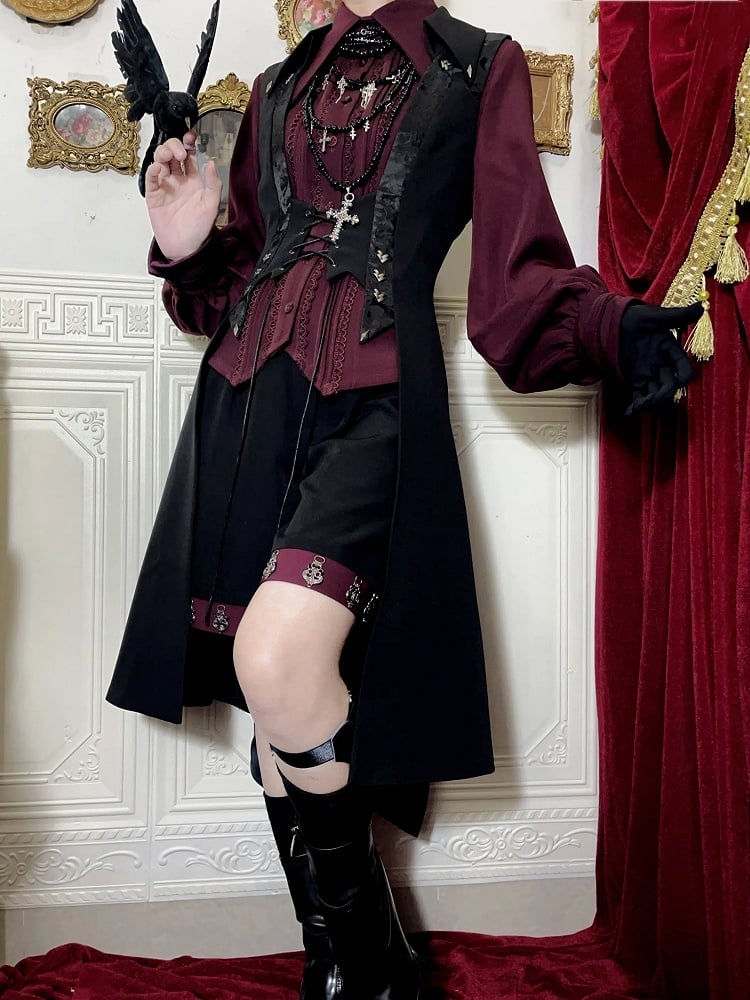 Black Ouji Lolita Lace-up Closure Long Waistcoat