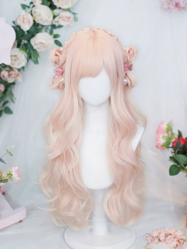 Pink Wavy Curly Wig with Air Bangs 65cm - Dalao Home