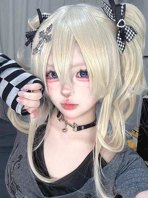 Bangs Ponytails Two Wigs Claw Wavy + Clips Blonde With