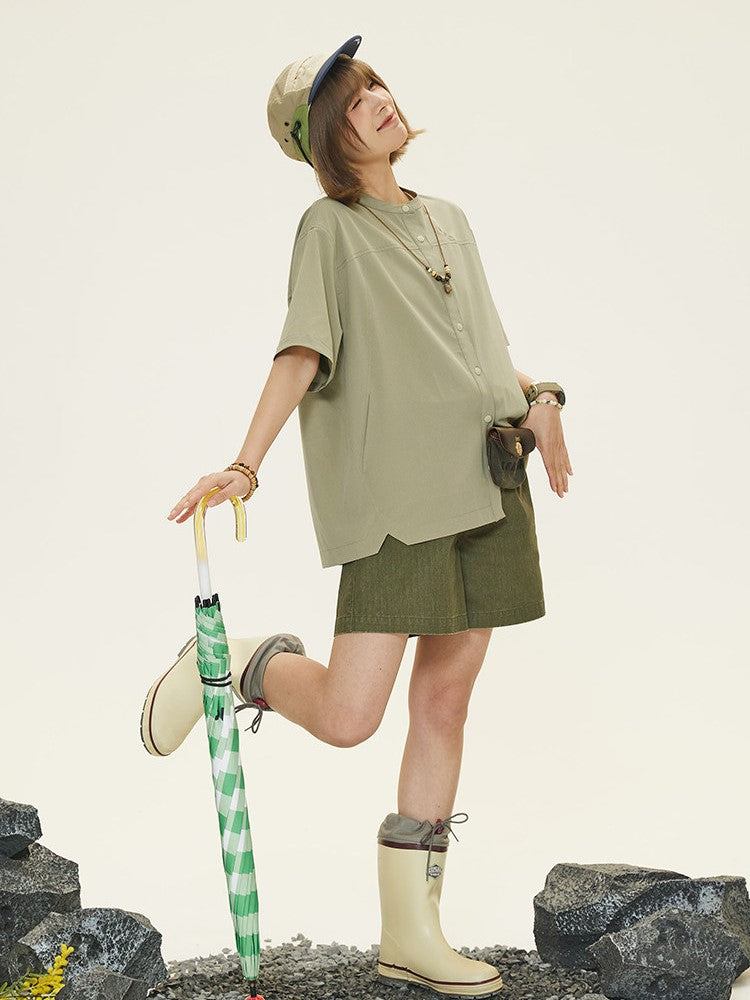 Front Green Button T-shirt Placket