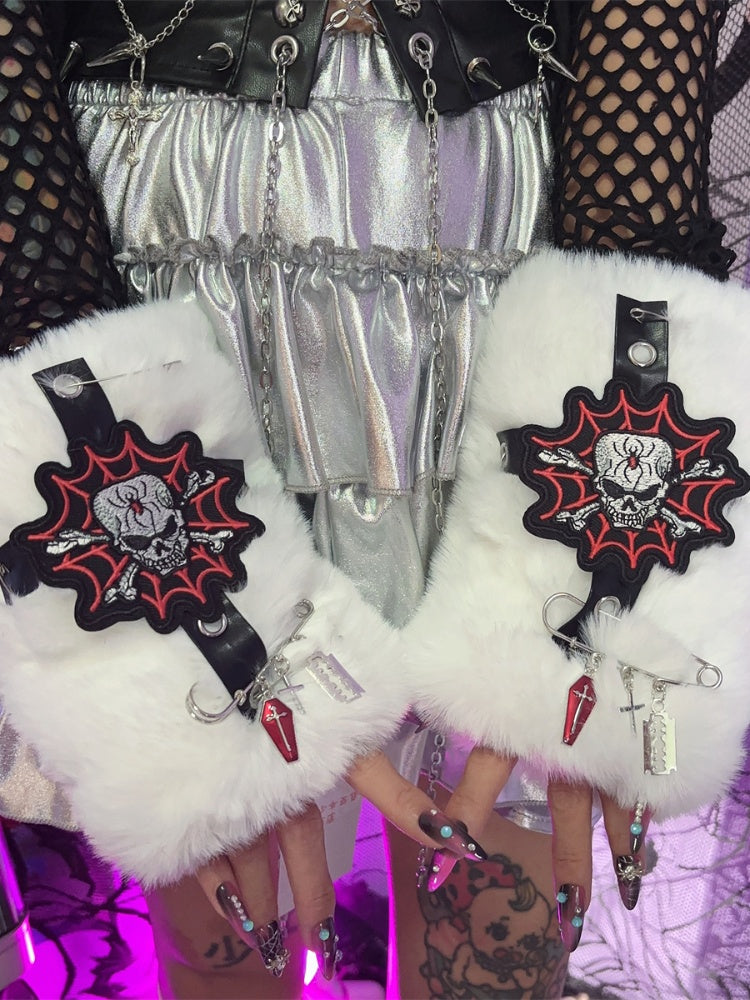 Schwarz/Weiße Skelett Punk Halbfingerhandschuhe