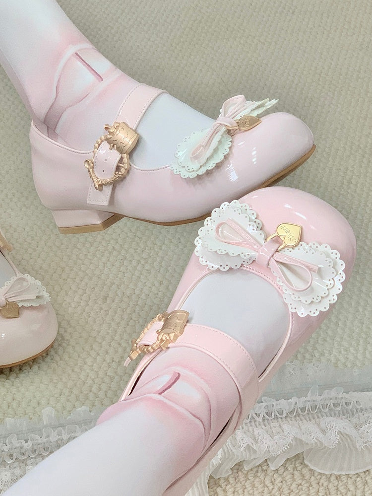 Multi-layer Cake Bows Light Pink Buckle Low Heels with Sweet