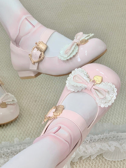 Multi-layer Cake Bows Light Pink Buckle Low Heels with Sweet