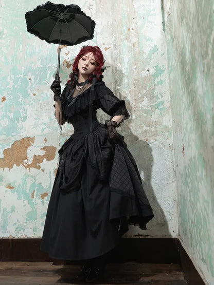 Black Boned Corset Waist Skirt High Waist Aristocrat Gothic Lolita Skirt