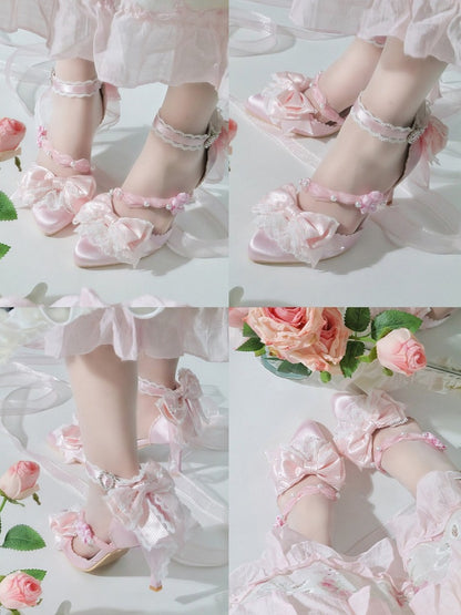 Sweet Pink Cherry Blossom 8cm High Heels Lolita Pointed Toe Shoes - Wind Bell Island