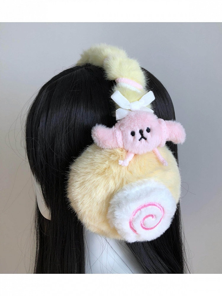 Yellow Plush Ear Warmers with Pink Bunny Charm - freetrader