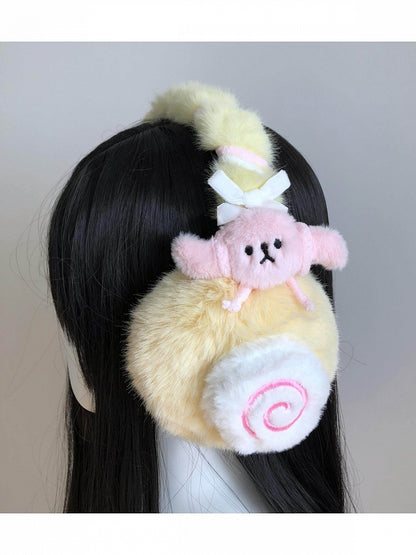 Yellow Plush Ear Warmers with Pink Bunny Charm - freetrader