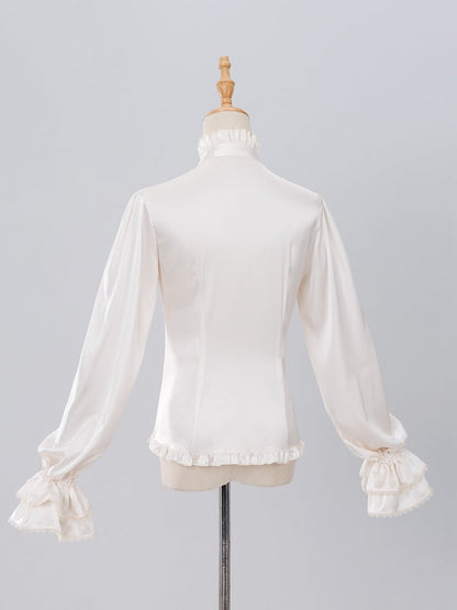 Ivory Ruffled High-Neck Poet Shirt with Jabot Tie - DevilInspired Exclusive Collection