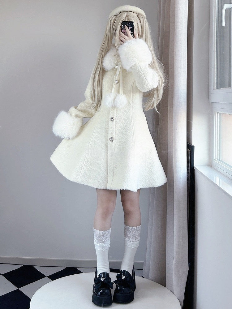Coat Off-White Landmine Style Wool and Rhinestone 70% Furry Embellished Cuffs Collar Slim-Fit with