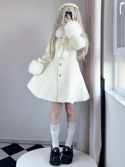 Coat Off-White Landmine Style Wool and Rhinestone 70% Furry Embellished Cuffs Collar Slim-Fit with