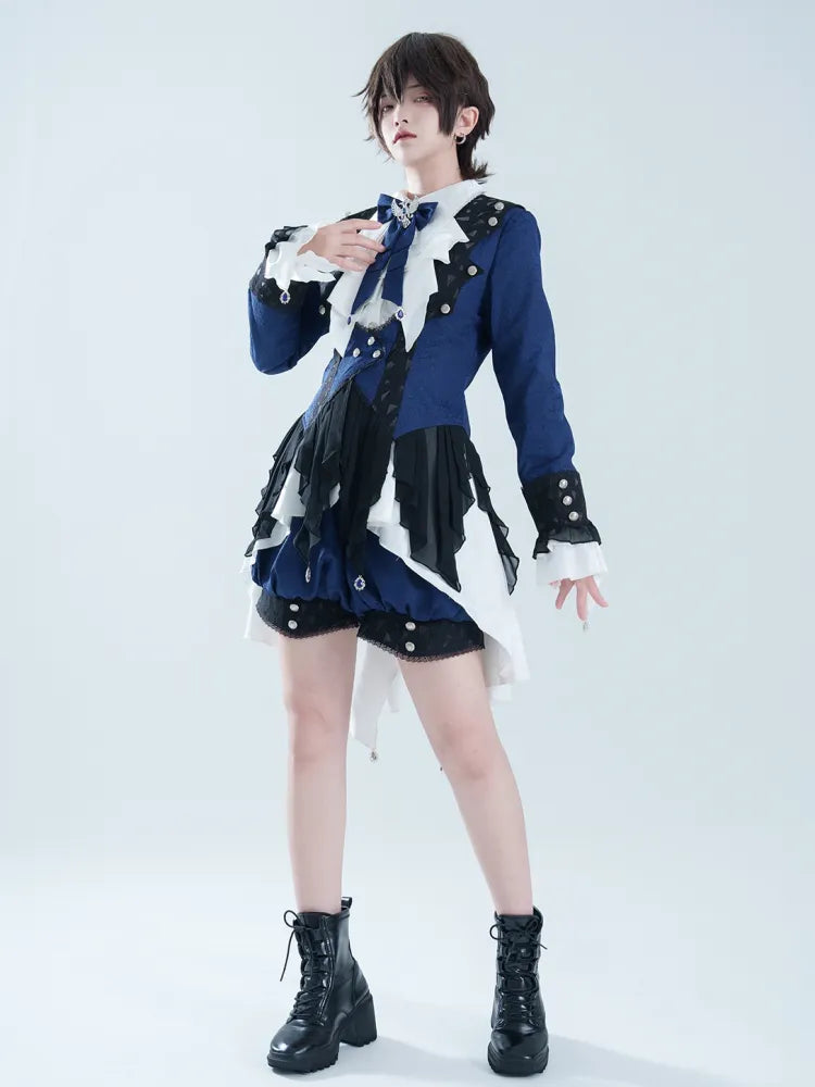 Ouji Mantel Spinnenstil Lolita Prince Dark Web Blauer Stoff